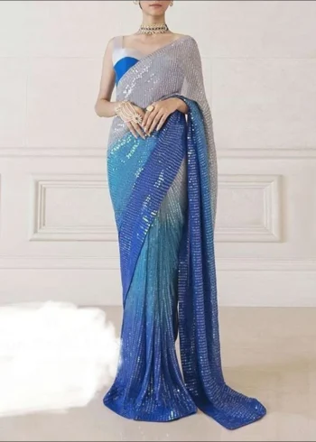 Blue Georgette Sequence Work Designer Saree