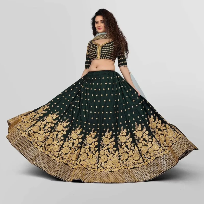 Heavy Bridal Lehenga Choli Stunning Green - Image 3