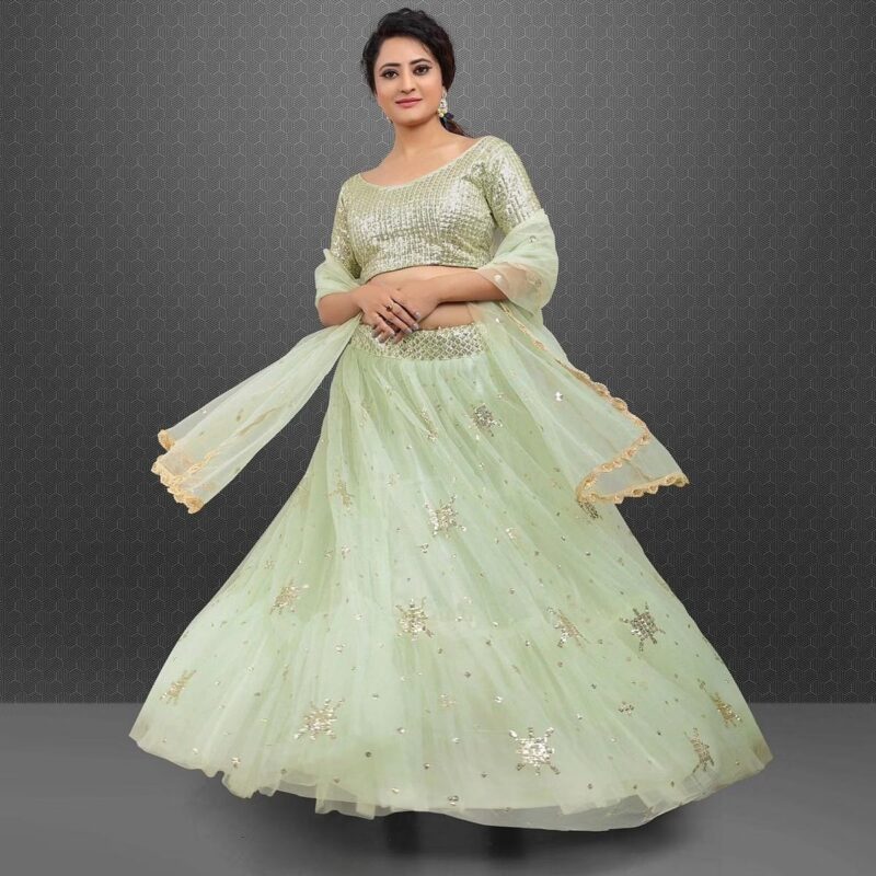 Aqua Green Net Lehenga Choli - Image 6