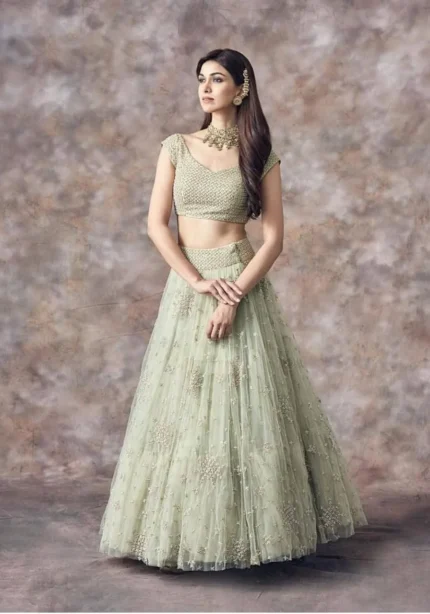 aqua green net lehenga choli 1 jpeg