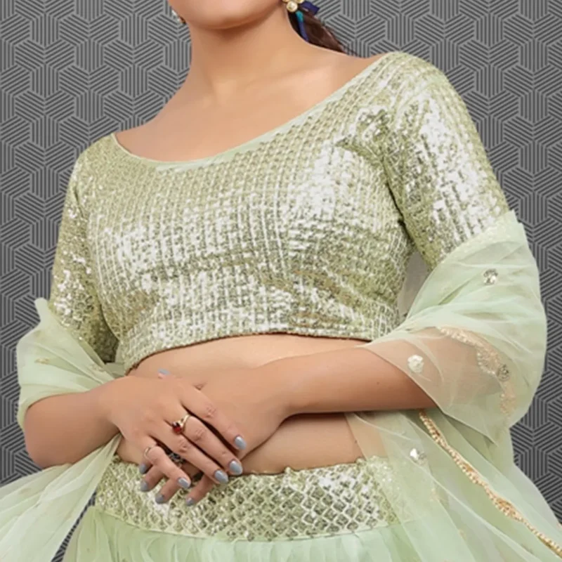 Aqua Green Net Lehenga Choli - Image 5