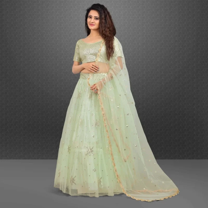 Aqua Green Net Lehenga Choli - Image 4