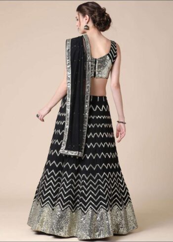 Black Faux Georgette Embroidered Lehenga - Image 4