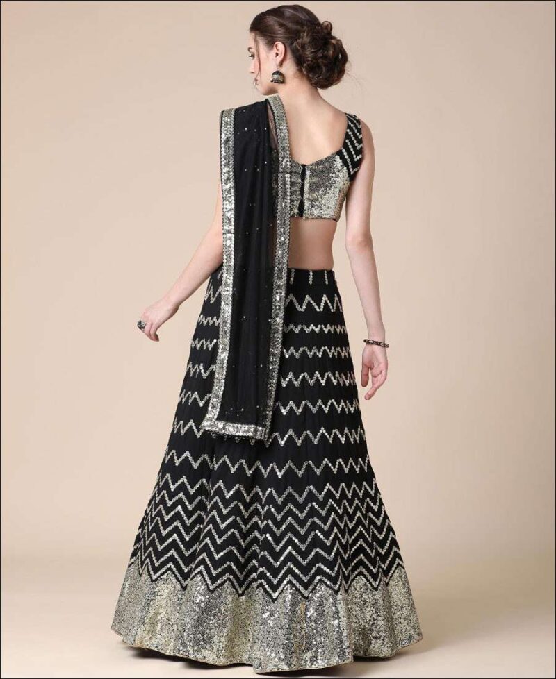 Black Faux Georgette Embroidered Lehenga - Image 4