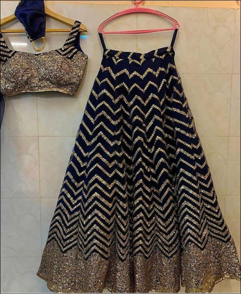 Black Faux Georgette Embroidered Lehenga - Image 5