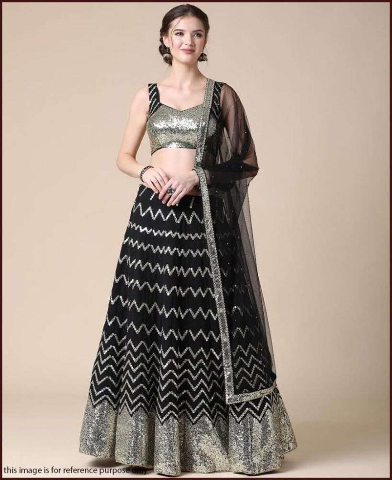 Black Faux Georgette Embroidered Lehenga - Image 2