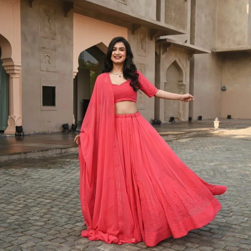 Gajri Georgette Embroidered Lehenga Choli