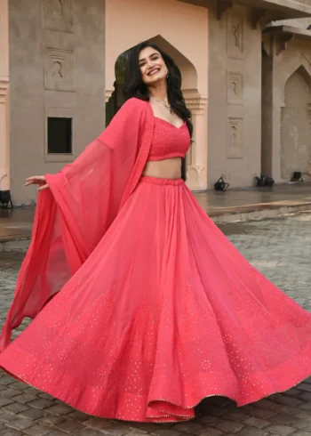 Gajri Georgette Embroidered Lehenga Choli