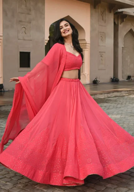 Gajri Georgette Embroidered Lehenga Choli