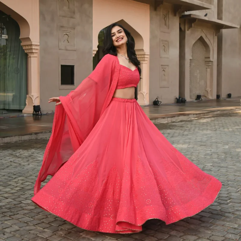 Gajri Georgette Embroidered Lehenga Choli