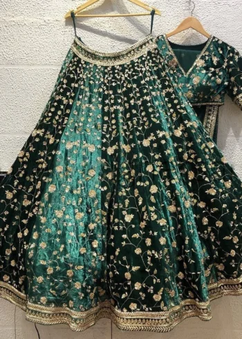 green-embroidered-velvet-lehenga-choli