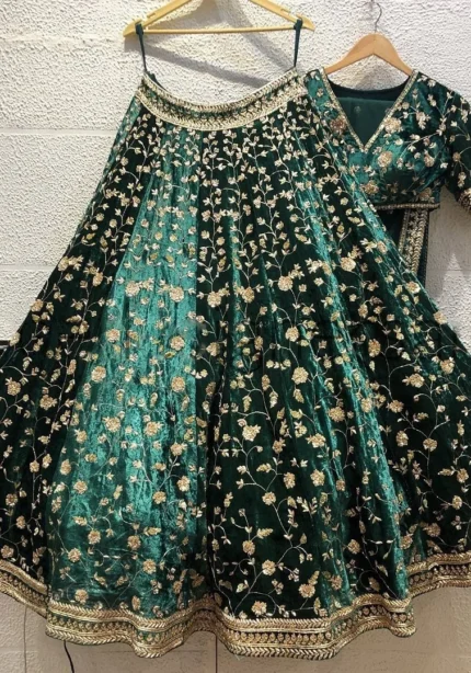 green-embroidered-velvet-lehenga-choli