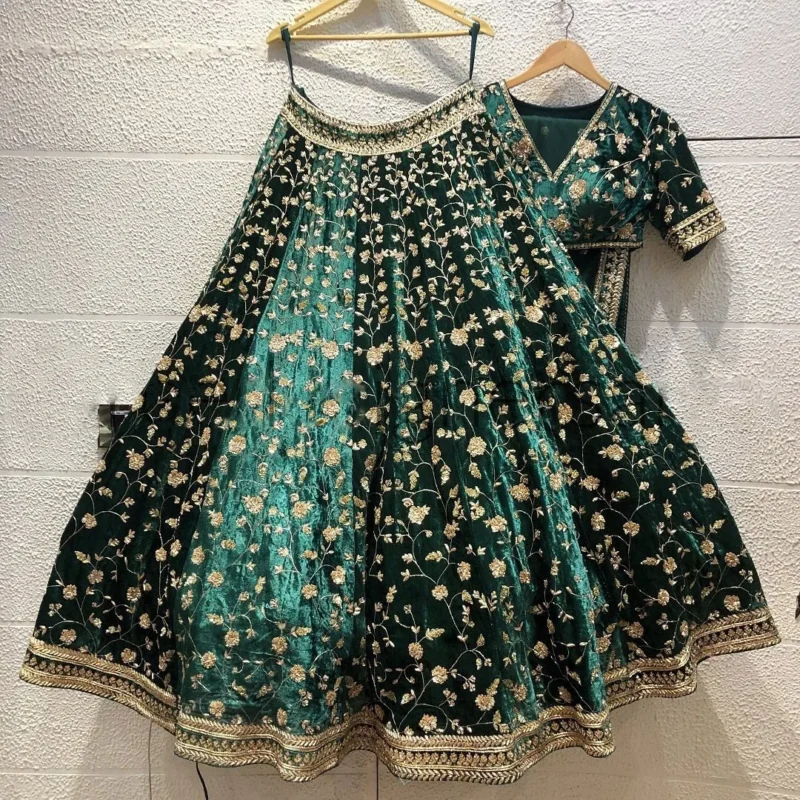 green-embroidered-velvet-lehenga-choli