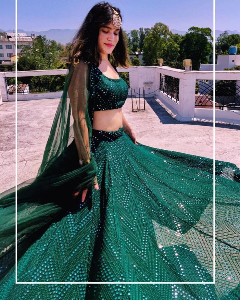 Green Georgette Thread Embroidery Lehenga - Image 2