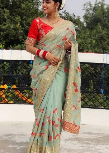 Heavy Embroidery Work Rangoli Silk Saree