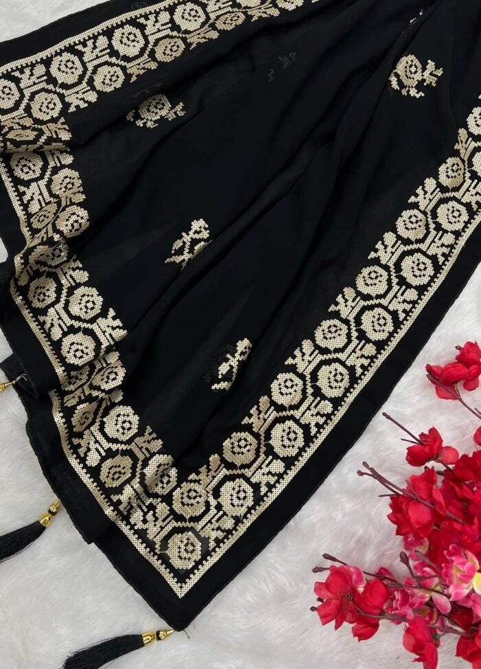 heavy georgette black saree 3