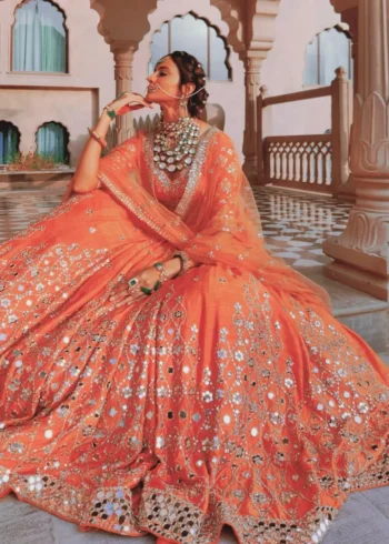 Paper Mirror Work Silk Lehenga - Image 2