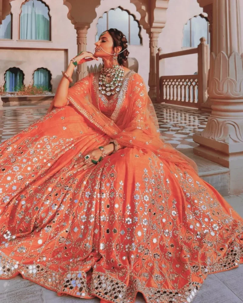 Paper Mirror Work Silk Lehenga - Image 2