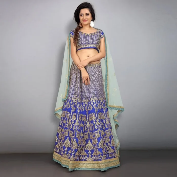 royal blue tafeta silk lehenga 1 jpg