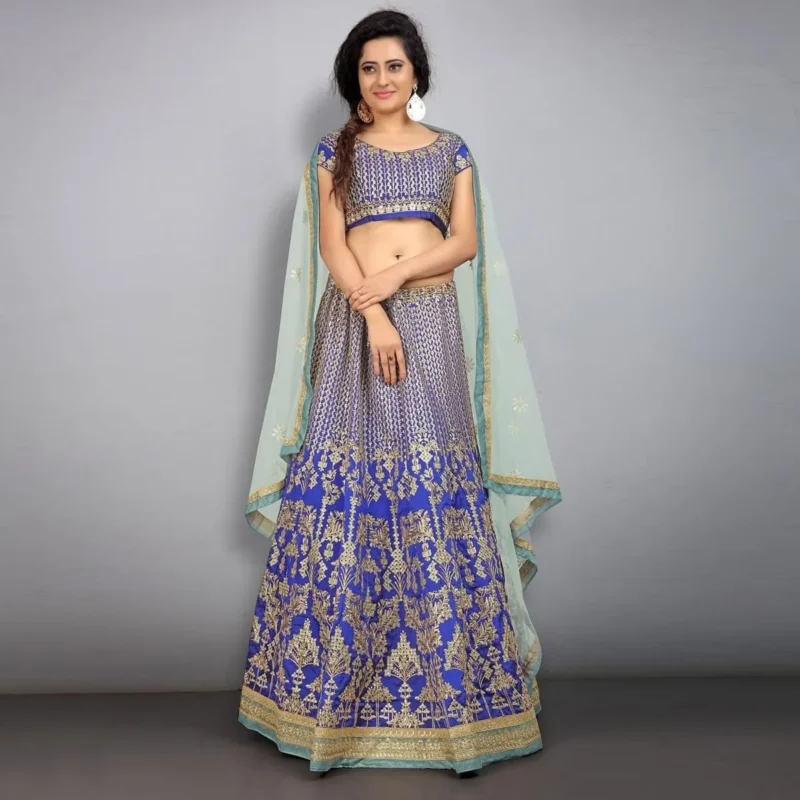 Royal Blue Tafeta Silk Lehenga - Image 2