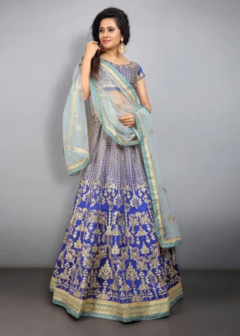 Royal Blue Tafeta Silk Lehenga - Image 4