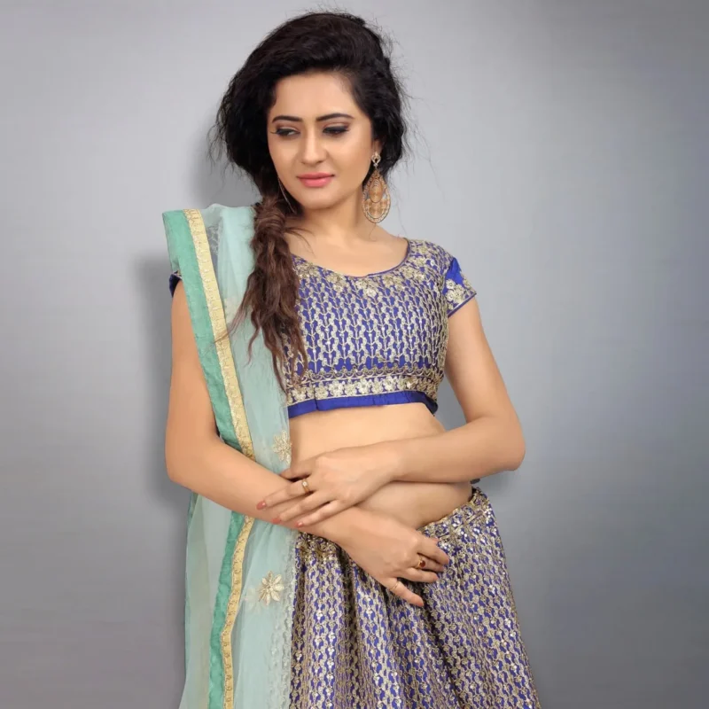 Royal Blue Tafeta Silk Lehenga - Image 5