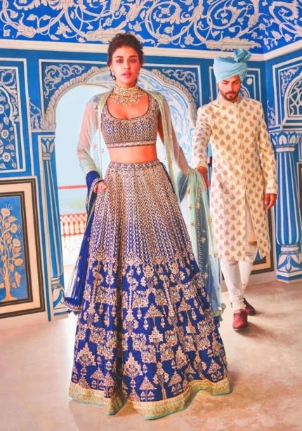 royal-blue-tafeta-silk-lehenga