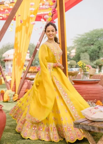yellow georgette haldi lehenga choli jpg