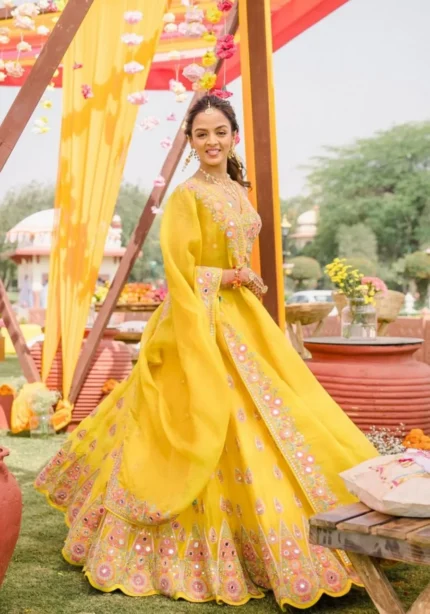 yellow georgette haldi lehenga choli jpg