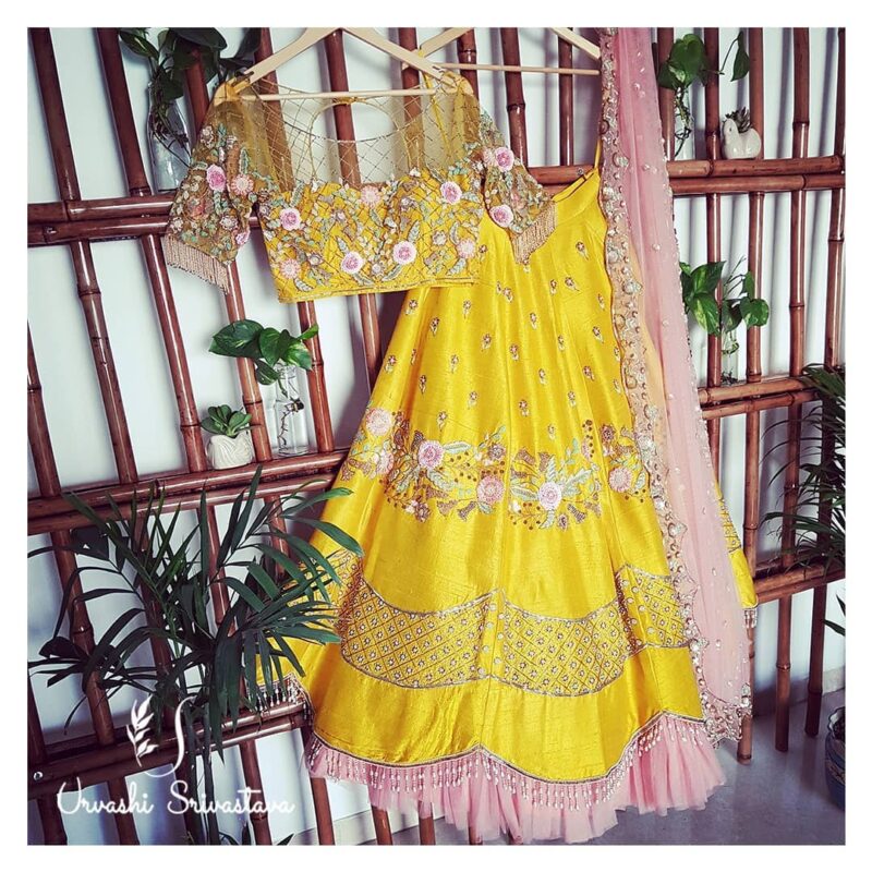 Yellow Satin Silk Lehenga Choli - Image 3