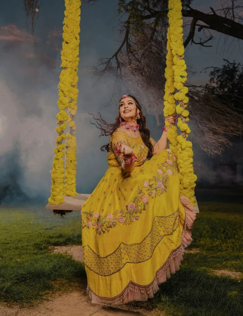 Yellow Satin Silk Lehenga Choli - Image 2