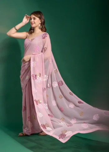 Baby Pink Heavy Georgette Saree - Image 2