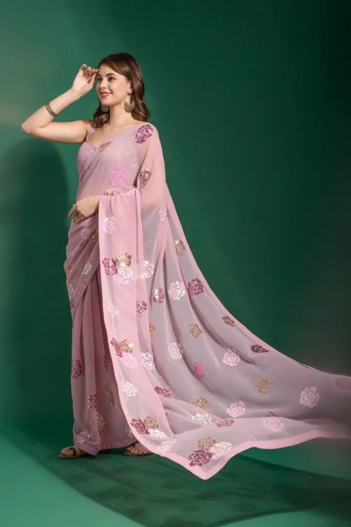 baby pink heavy georgette saree 1 jpg