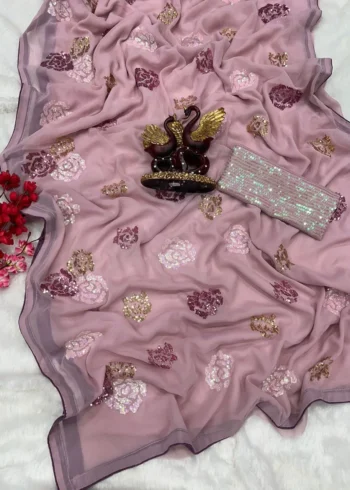 Baby Pink Heavy Georgette Saree - Image 3