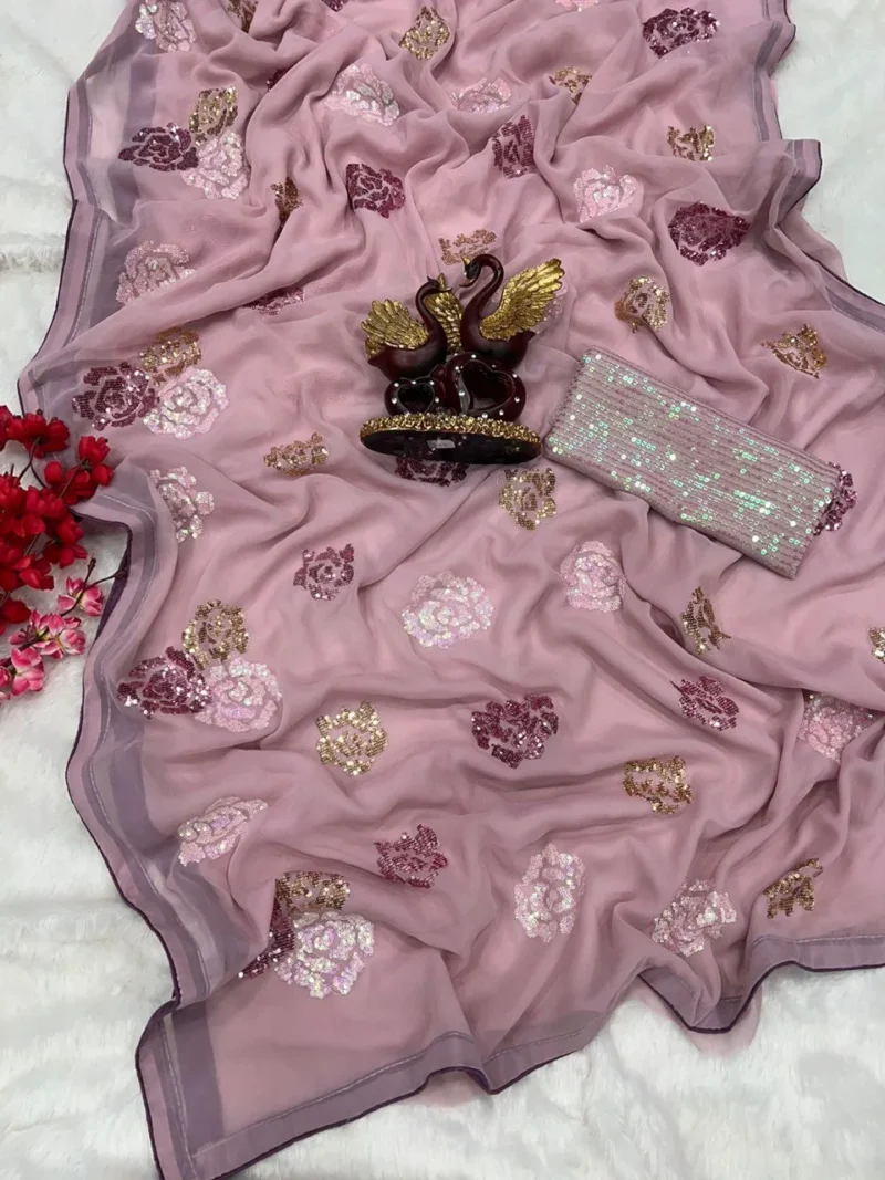 Baby Pink Heavy Georgette Saree - Image 3