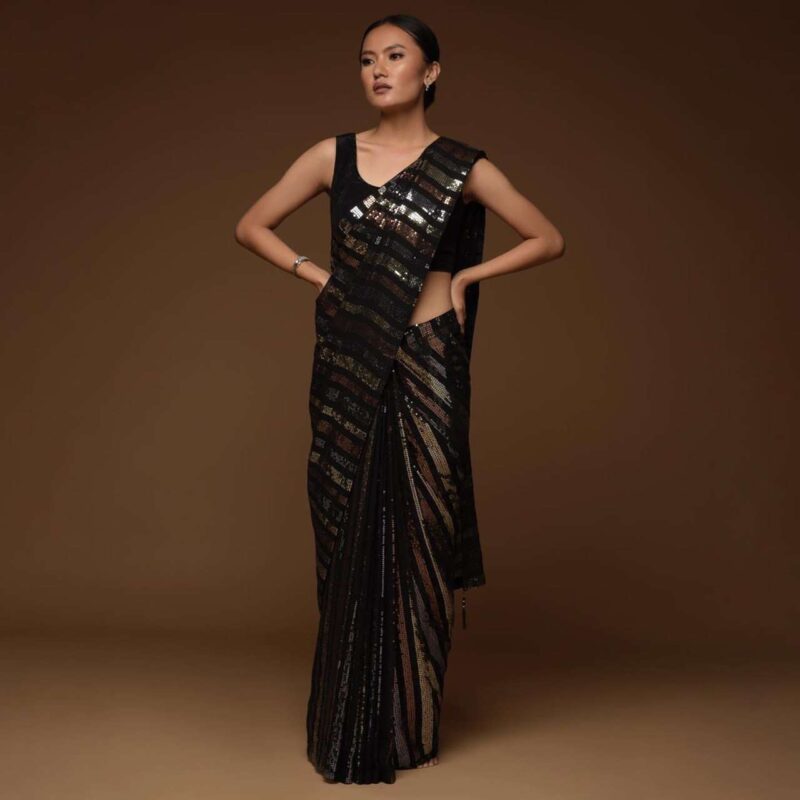 Premium Sequins Black Saree - Image 2