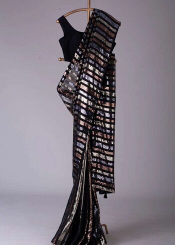 Premium Sequins Black Saree - Image 3