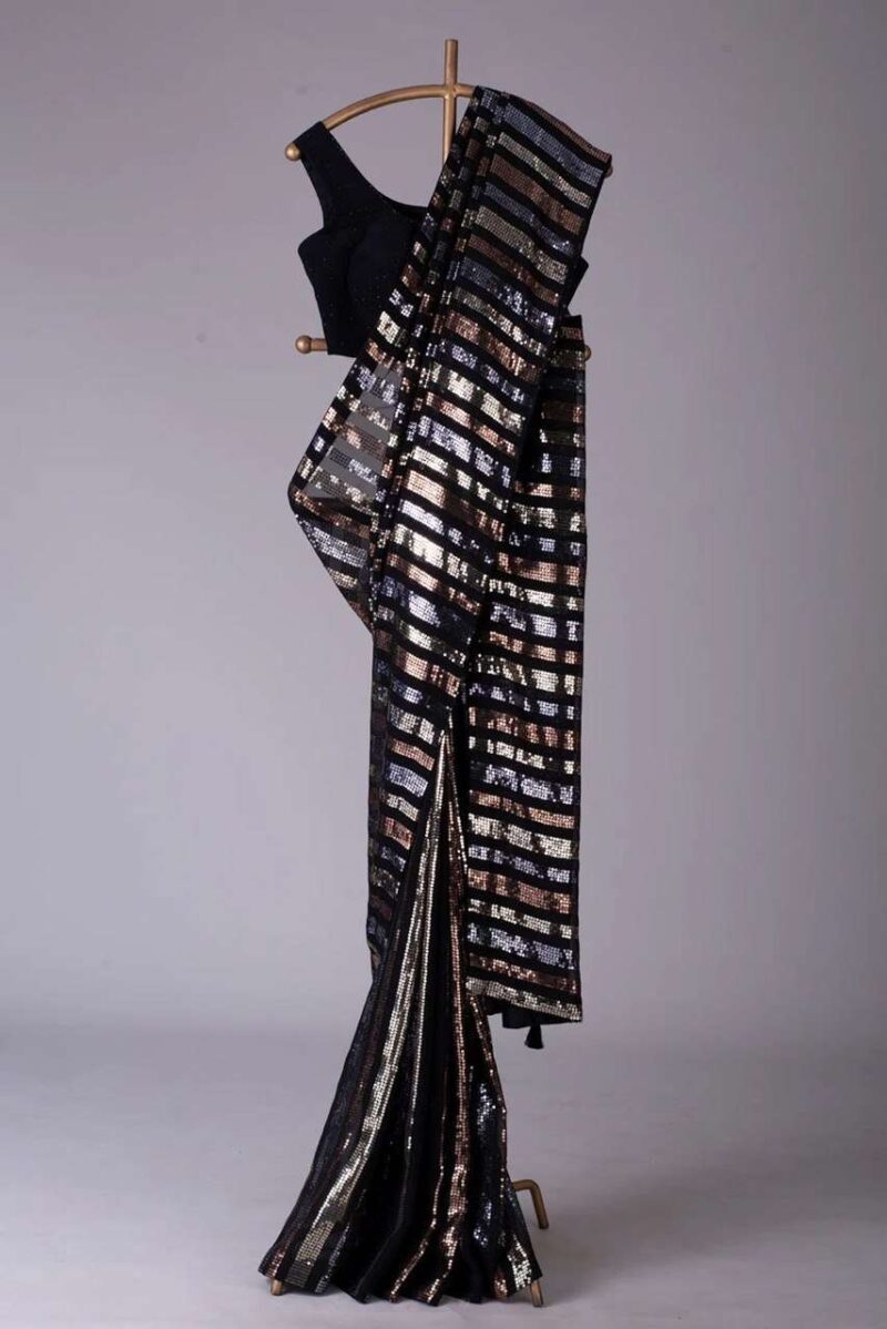 Premium Sequins Black Saree - Image 3