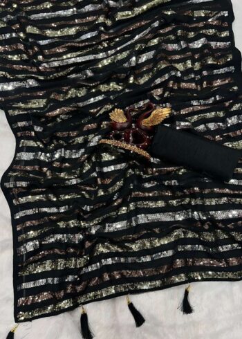 Premium Sequins Black Saree - Image 4