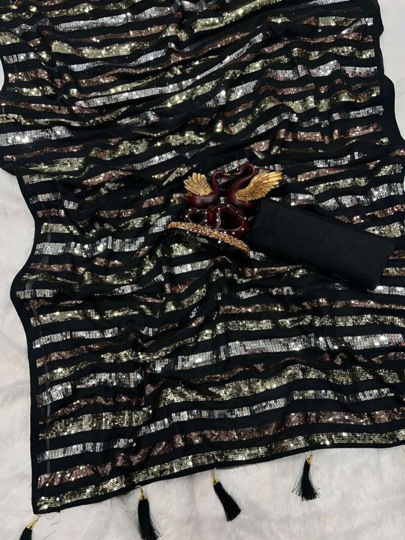 Premium Sequins Black Saree - Image 4