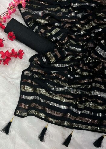 Premium Sequins Black Saree - Image 5