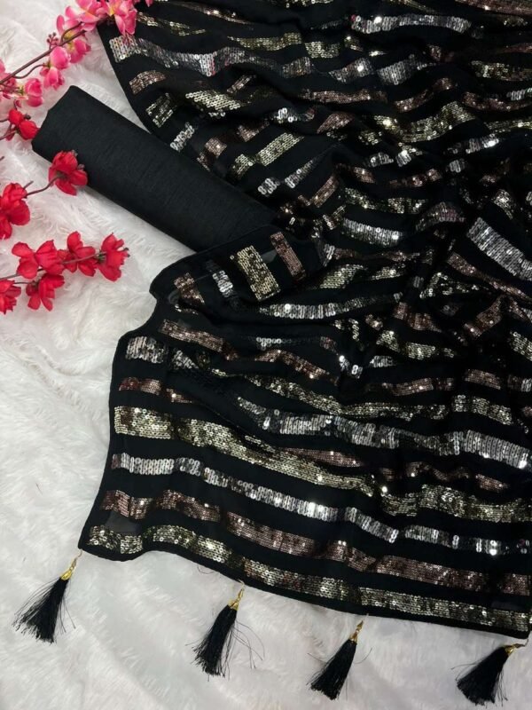 premium sequins black saree 4