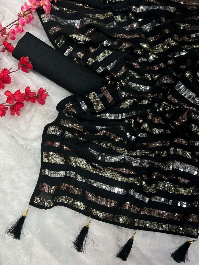 Premium Sequins Black Saree - Image 5