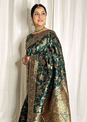 Green Banarasi Silk Saree - Image 2