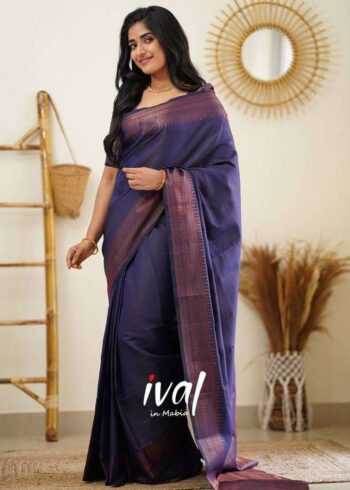 Navy Blue Banarasi Silk Saree - Image 2