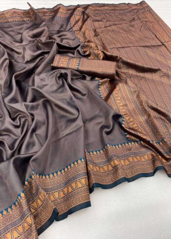 Navy Blue Banarasi Silk Saree - Image 4