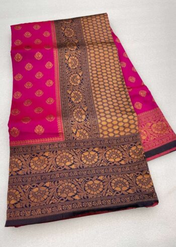 Pink Banarasi Silk Saree - Image 3