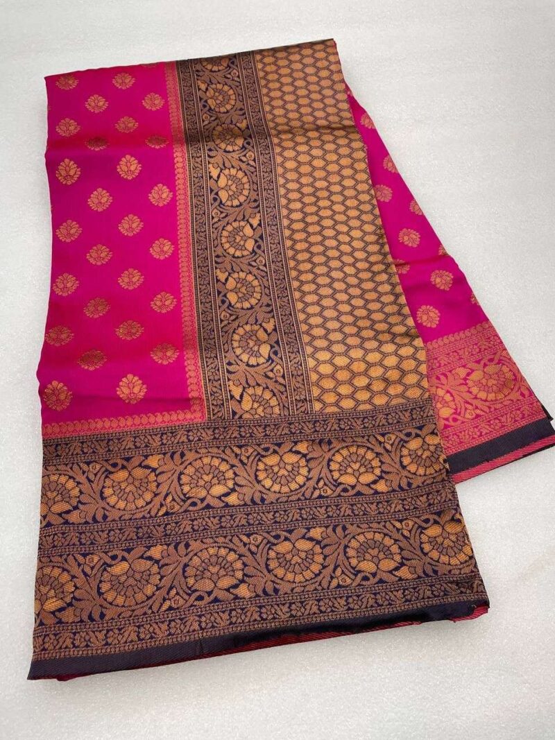 Pink Banarasi Silk Saree - Image 3