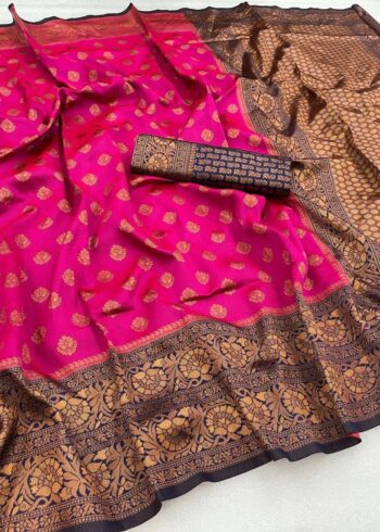 Pink Banarasi Silk Saree - Image 4