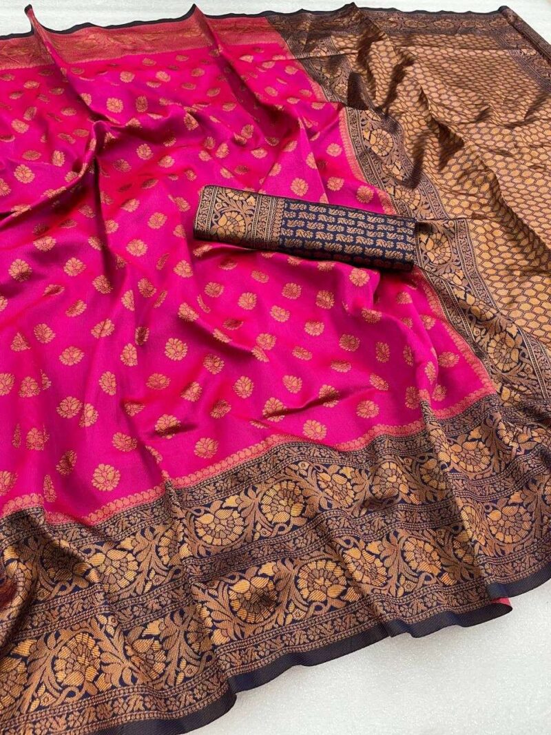 Pink Banarasi Silk Saree - Image 4